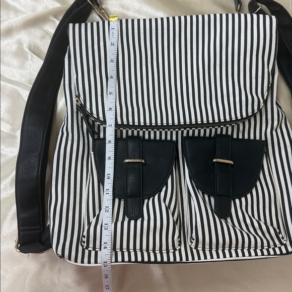 Black and White Striped Backpack - Picture 4 of 14